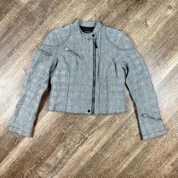 Vintage Polo Ralph Lauren Women's 100% Linen Blazer Jacket Moto Plaid - Picture 1 of 8
